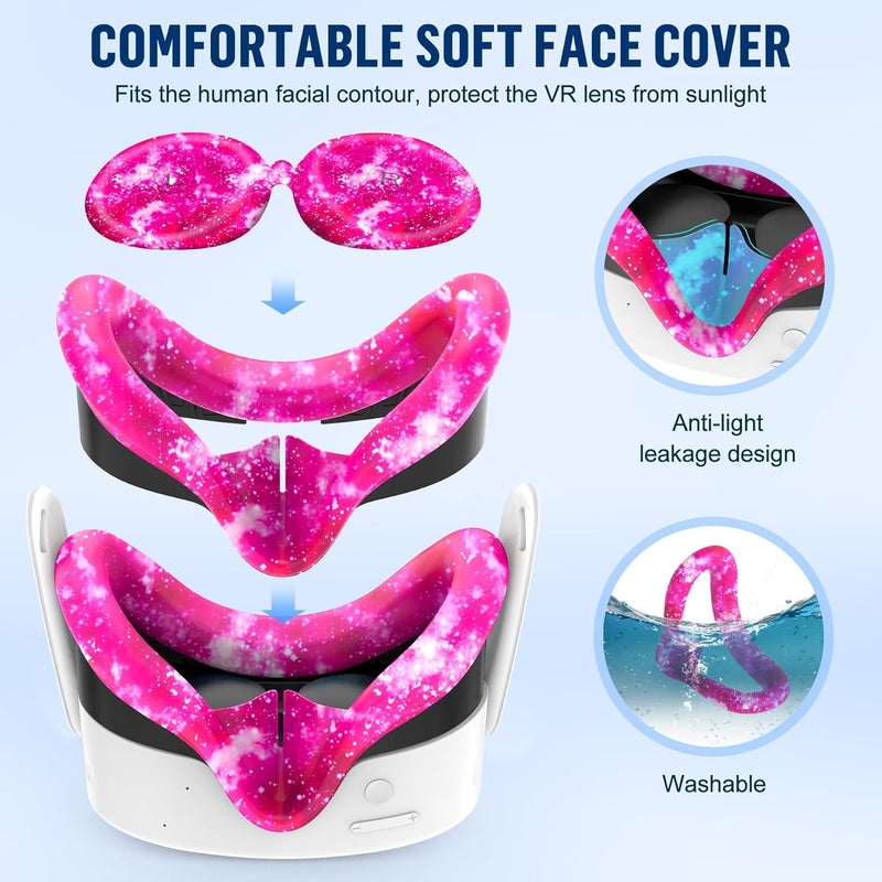 ms cleo Silicone Cover Set Compatible with Meta/Oculus Quest 3s Accessories, Silicone Face Cover, Controller Grip Cover, Camera Lens Protector, VR Shell Cover, Protective Lens Cover, Not Fit Quest 3 - Image 5